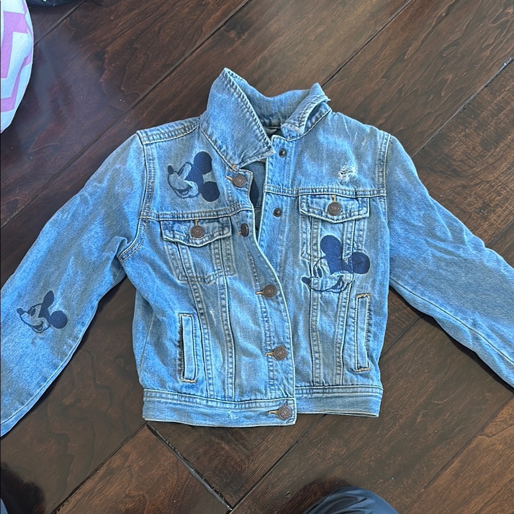 Kids Denim Jacket with Embroidered Mickey Mouse Design
